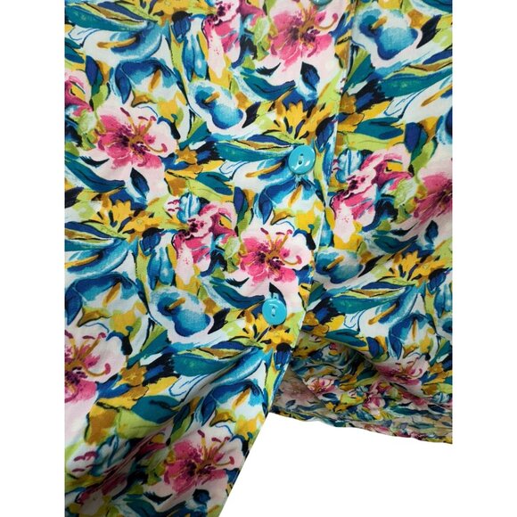 Christopher & Banks Womens Petite Floral A-Line Button-Down Skirt 16P Pink Blue - Picture 4 of 10